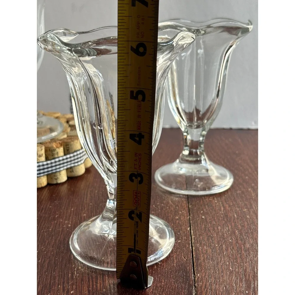 Vintage Clear‎ Glass Ice Cream Sundae Tulip Cups Scalloped Rim Footed Set of 4